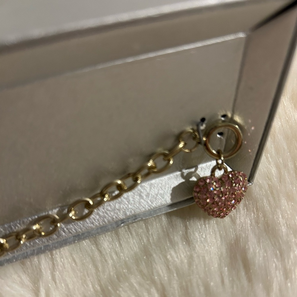 Pink Pave Puff Heart charm link bracelet NEW! - Picture 6 of 13